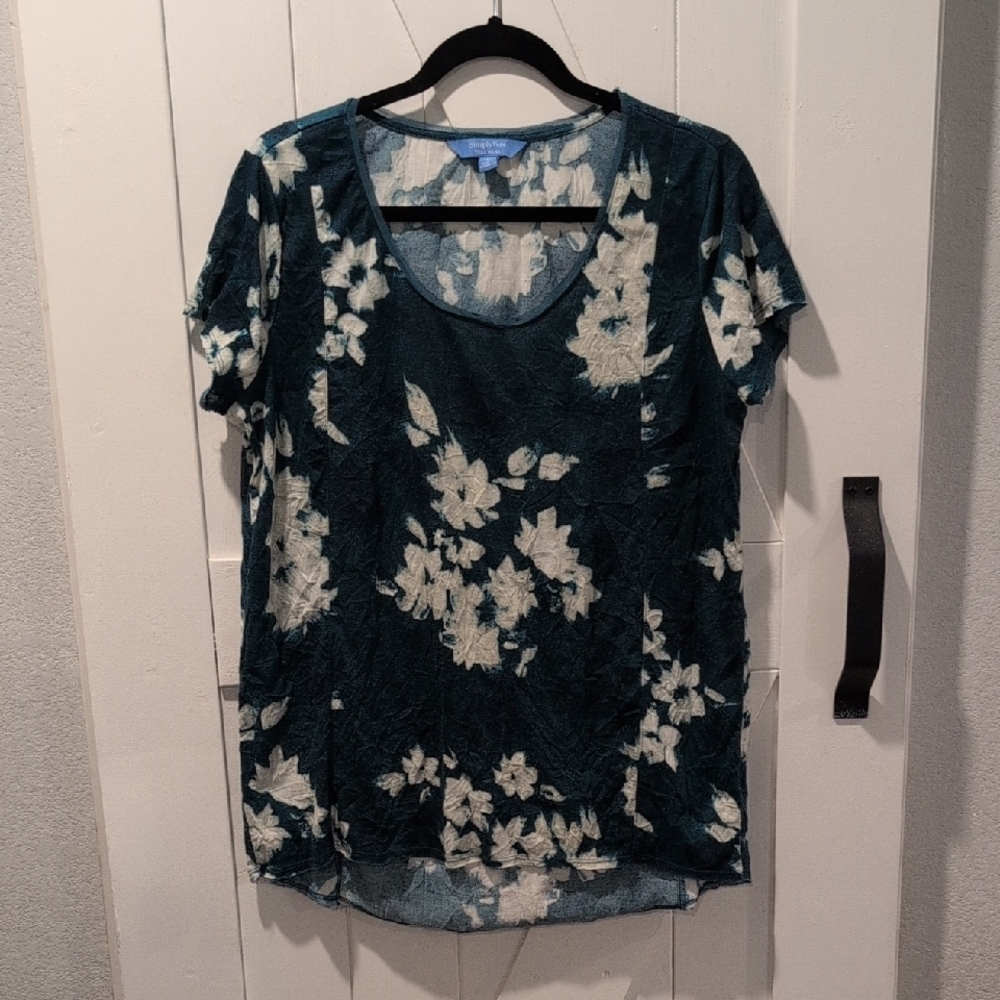 Simply Vera Vera Wang Green Floral Shortsleeve Blouse Size Large